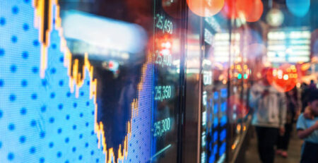 Financial stock exchange market display screen board on the street